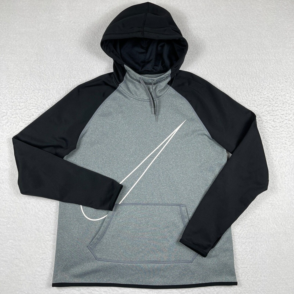 Nike Sweatshirt Womens Large Gray Black Dri Fit Pullover Training Hoodie Casual